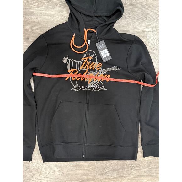 True Religion Men's Hoodie Sweater XL Black Orange Happy Buddha Logo NWT - Picture 3 of 6